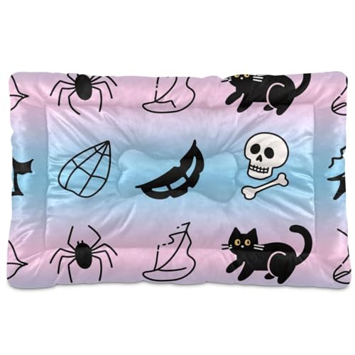 Haustier-Schlafmatte, Motiv: Spinne, Totenkopf, waschbar, rutschfest, weich, bequem, für mittelgroße und große Hunde, 91,4 x 61 cm, Schwarz Haustier-Schlafmatte, Motiv: Spinne, Totenkopf, waschbar, rutschfest, weich, bequem, für mittelgroße und große Hunde, 91,4 x 61 cm, Schwarz von tplaotee
