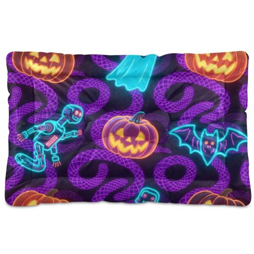 Hunde- und Katzenbett, waschbar, Halloween, Kürbis-Roboter, weich, bequem, rutschfeste Unterseite, für mittelgroße und große Hunde, 91,4 x 61 cm, Orange Hunde- und Katzenbett, waschbar, Halloween, Kürbis-Roboter, weich, bequem, rutschfeste Unterseite, für mittelgroße und große Hunde, 91,4 x 61 cm, Orange von tplaotee
