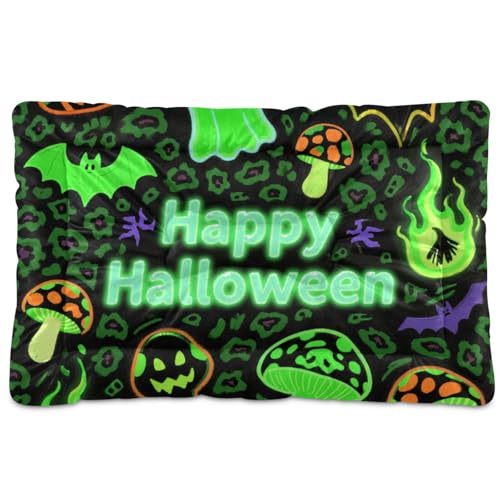 Hundebett, Motiv: Halloween, Leopardenmuster, waschbar, weich, bequem, rutschfeste Unterseite, für mittelgroße und große Hunde, 91,4 x 61 cm, Grün von tplaotee