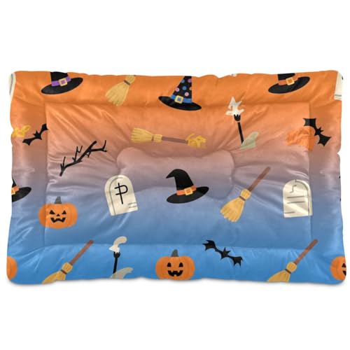 Hundebett, waschbar, Halloween, Kürbis-Hexe, weich, bequem, rutschfeste Unterseite, für mittelgroße und große Hunde, 91,4 x 61 cm von tplaotee