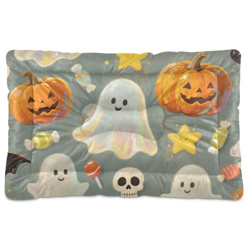 Hundebett, waschbar, Halloween-Kürbis, rutschfest, weich, bequem, für große, mittelgroße und kleine Hunde, 91,4 x 61 cm, Orange von tplaotee