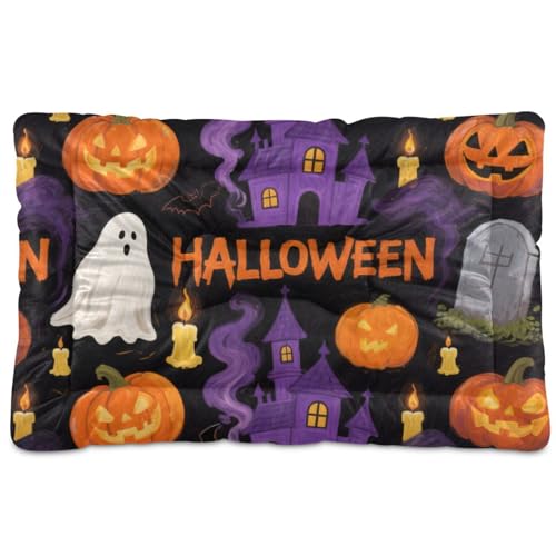 Hundebett, waschbar, Halloween-Kürbis, weich, bequem, rutschfeste Unterseite, Haustiermatte für mittelgroße und große Hunde, 91,4 x 61 cm, Orange Hundebett, waschbar, Halloween-Kürbis, weich, bequem, rutschfeste Unterseite, Haustiermatte für mittelgroße und große Hunde, 91,4 x 61 cm, Orange von tplaotee