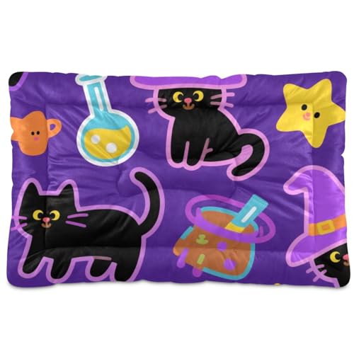 Hundebett-Matte mit Halloween-Kürbis-Motiv, waschbar, weich, bequem, rutschfeste Unterseite, Hundekäfig-Matte für große, mittelgroße und kleine Hunde, 91,4 x 61 cm, Orange von tplaotee