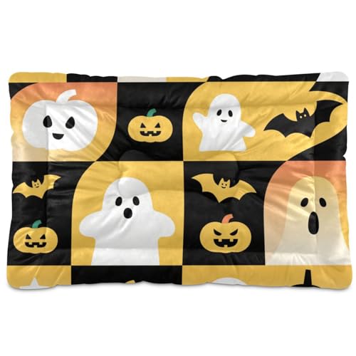Hundebett-Matte mit Halloween-Motiv, waschbar, weich, bequem, rutschfeste Unterseite, für mittelgroße und große Hunde, 91,4 x 61 cm, Gelb von tplaotee