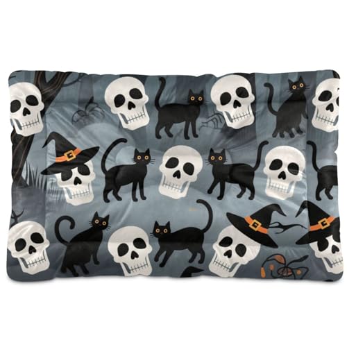 Hundematratze, Motiv: Halloween-Totenkopf, waschbar, weich, rutschfest, für mittelgroße und große Hunde, 91,4 x 61 cm Hundematratze, Motiv: Halloween-Totenkopf, waschbar, weich, rutschfest, für mittelgroße und große Hunde, 91,4 x 61 cm von tplaotee