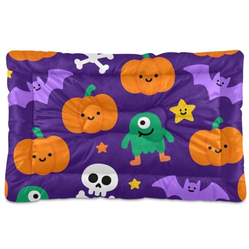 Orange Evil Hundebett, waschbar, Halloween-Kürbis-Fledermaus, rutschfest, weich, bequem, für mittelgroße und große Hunde, 91,4 x 61 cm von tplaotee