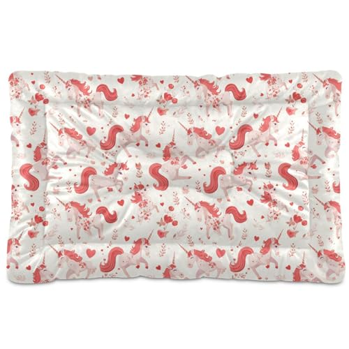 tplaotee Einhörner Vintage Valentine Pfirsich-Hundebetten, waschbar, rutschfest, weich, bequem, Katzenhütte, für mittelgroße und große Hunde, 91,4 x 61 cm von tplaotee