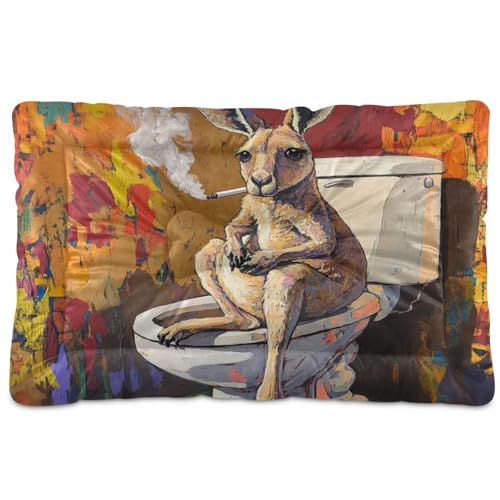 tplaotee Funny Kangaroo Retro-Toilette, waschbar, Haustier-Matratze, rutschfest, weich, bequem, für mittelgroße und große Hunde, 91,4 x 61 cm von tplaotee