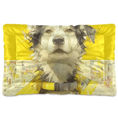 tplaotee Funny Sibirischer Husky-Hund, waschbar, weich, bequem, rutschfeste Unterseite, Haustierbett für große, mittelgroße und kleine Hunde, 91,4 x 61 cm, Gelb von tplaotee