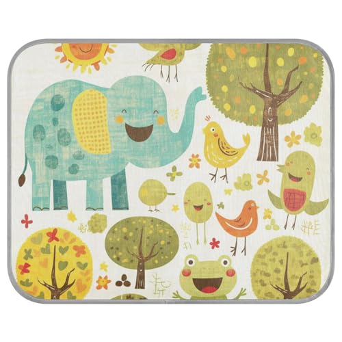 tplaotee Haustier-Kühlmatte im Kritzelei-Stil, Cartoon-Elefant, Vogel, niedlich, selbstkühlend, für draußen, für Kätzchen, Katzen, Outdoor, waschbar, Mantas frías para Perros M von tplaotee