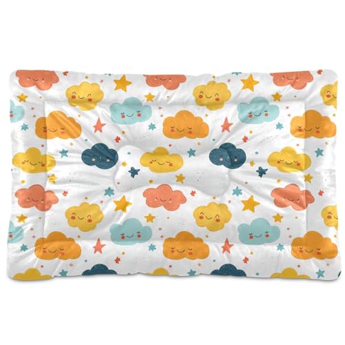 tplaotee Hundebett-Matte mit niedlichen Wolken und Sternen, weich, rutschfest, für große, mittelgroße und kleine Hunde, 91,4 x 61 cm, Weiß von tplaotee