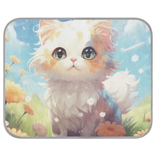 tplaotee Kühlmatte im Anime-Stil, Motiv: Katze, Blume, Gänseblümchen, Sommer, selbstkühlend, Katzenbetten für Outdoor-Katzen, für den Außenbereich, Sommer, Esterilla, Refrescante para Perros M von tplaotee