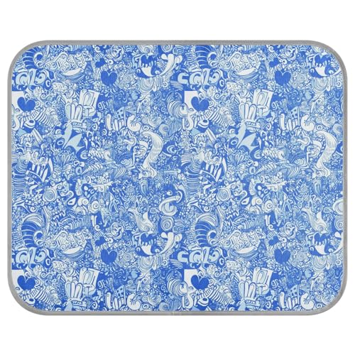 tplaotee Kühlmatte mit Cartoon-Graffiti, für den Sommer, selbstkühlend, für Katzen, Schweine, Hunde, draußen, schnurlos, Mantas frías para Perros M, Blau und Weiß von tplaotee