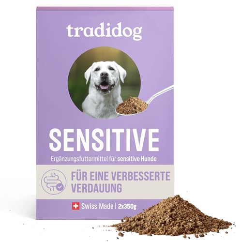 Tradidog Sensitive - Alternative zu Ulmenrinde für Hunde - Omega 3 Nahrungsergänzungsmittel Hund - für Magen Darmflora - gegen Durchfall, Kotfressen und Magenbeschwerden - 2x350g hält ca. 1-2 Monate von tradidog
