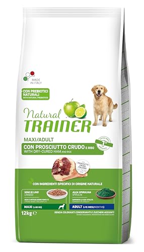 Natural Trainer Adult Maxi Trockenfutter für Hunde, mit Schinken und Reis, 12 kg von trainer