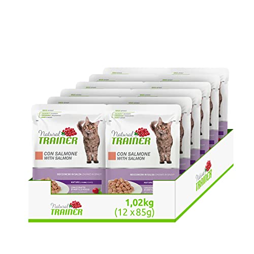 Natural Trainer Futter für reife Katzen mit Lachs, 12 Beutel x 85 g, 1020 g von trainer