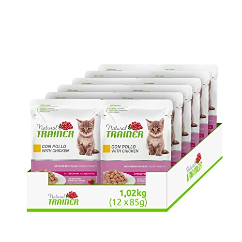 Natural Trainer Kitten & Young Nassfutter für Kätzchen mit Huhn – 12 Beutel x 85 g – 1020 g von trainer