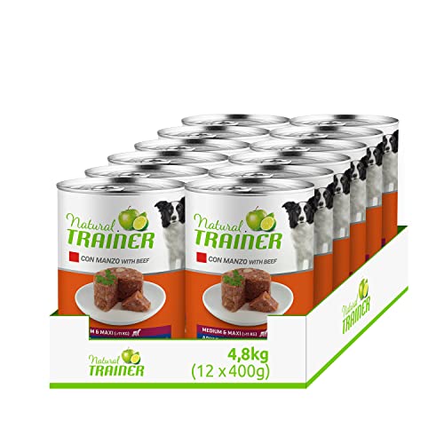 Natural Trainer Medium&Maxi Nassfutter für Erwachsene Hunde mit Rindfleisch - 12 x 400 g - 4,8 kg von trainer