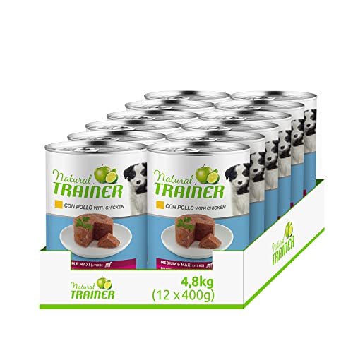 Natural Trainer Medium & Maxi Nassfutter für Hunde Welpen & Junior mit Huhn - 12 x 400 g - 4,8 kg von trainer