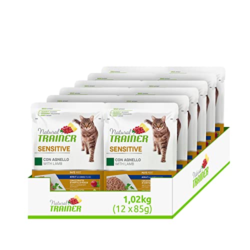 Natural Trainer Sensitive Nassfutter für Erwachsene Katzen mit Lamm, 12 Beutel x 85 g, 1020 g von trainer