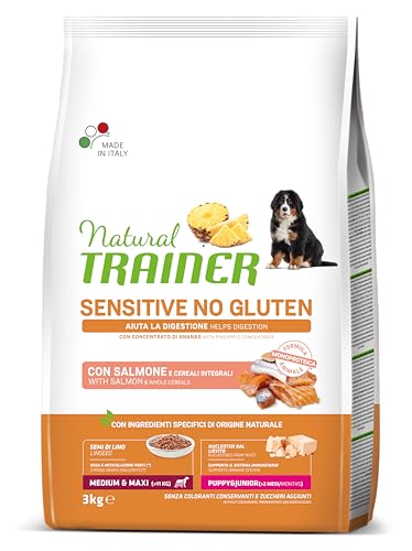 Trainer Natural Sensitive No Gluten – Futter für mittelgroße Hunde Junior-Puppy mit Lachs und Vollkorngetreide, 3 kg von trainer