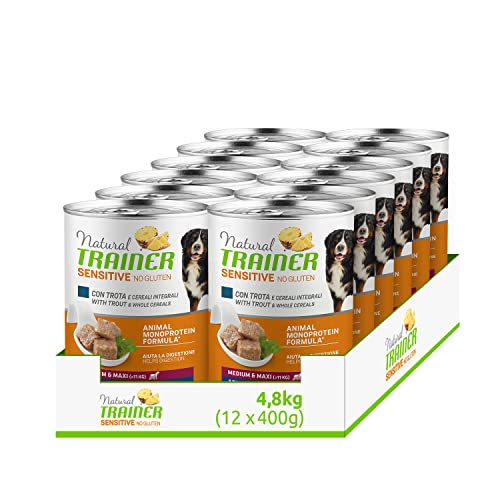 Natural Trainer Sensitive No Gluten Medium - Maxi, feuchtes Futter für Hunde mit Forelle und Vollkornprodukten, 12 x 400 g von trainer