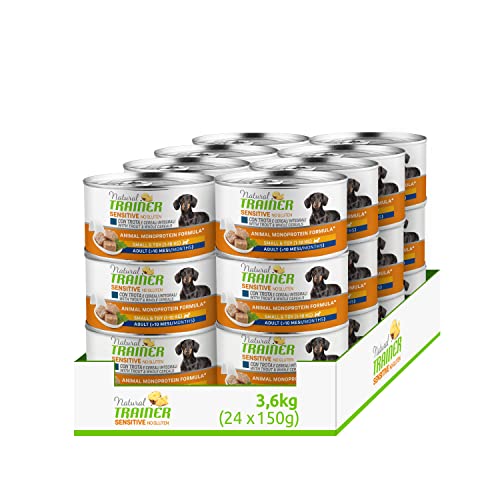 Natural Trainer Sensitive No Gluten Small & Toy, Nassfutter für Hunde mit Forelle und Vollkorngetreide, 24 x 150 g von trainer