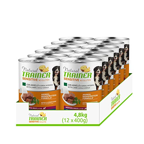 Natural Trainer Sensitive No Gluten Medium - Maxi, feuchtes Hundefutter mit Lamm und Vollkornprodukten, 12 x 400 g von trainer