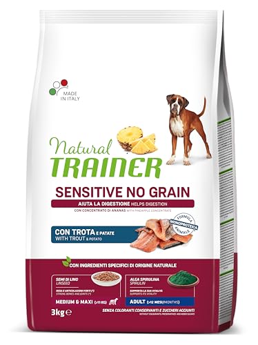 Natural Trainer Sensitive No Grain Hundefutter für Erwachsene, Medium & Maxi mit Forelle und Kartoffeln - 3 kg von trainer