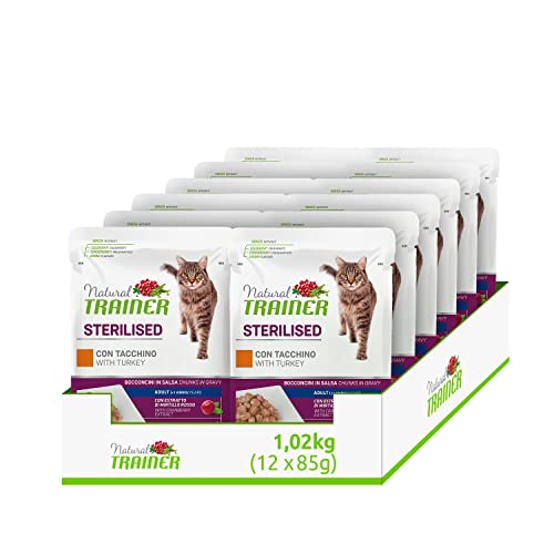 Natural Trainer Sterilised Nassfutter für Erwachsene Katzen mit Truthahn - 12 Beutel x 85 g - 1020 g von trainer