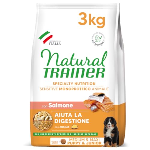 Trainer Natural Sensitive No Gluten – Futter für mittelgroße Hunde Junior-Puppy mit Lachs und Vollkorngetreide, 3 kg von trainer