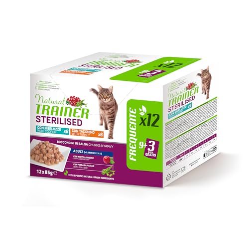 Trainer Sterilisiertes Nassfutter für Erwachsene Katzen, Multipack Truthahn und Kabeljau, 12 x 85 g von trainer