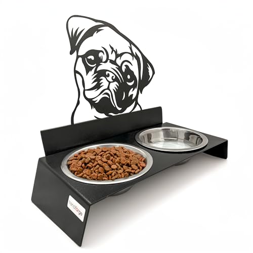Katzennapf mit Katzenkopfdesign – 2er Set Futternäpfe für Futter & Wasser – rutschfest, Leicht zu Reinigen – Perfekt für Katzen & Kleine Hunde, Spülmaschinenfest (Mops) von trendforge