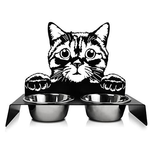 trendforge® Deluxe Futterstation für Katzen - Hochwertiger, erhöhter Edelstahl Katzennapf - rutschfest & Hygienisch - Dekoratives Design für Zuhause - Leicht zu Reinigen - für Nass- und Trockenfutter von trendforge