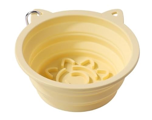Faltbarer Futternapf für Hunde, tragbares Silikon mit Saugnapf, Outdoor-Futtermittel (groß, Macaron-Gelb) von trmqnaf