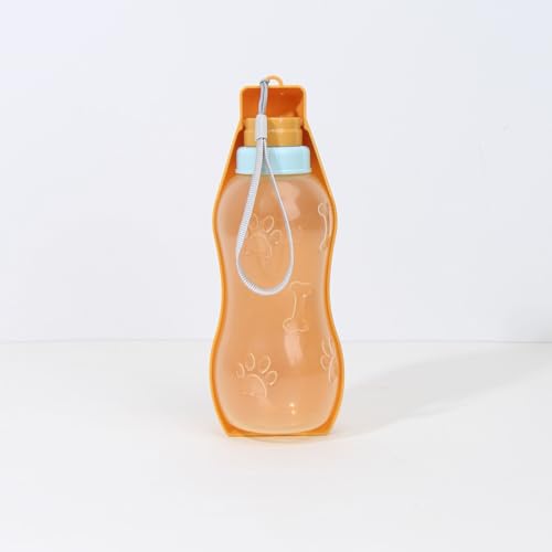 Haustier-Wasserbecher, tragbar, für Reisen, Outdoor, Trinkflasche, Futterspender (groß, orange) von trmqnaf