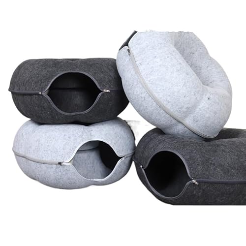 Katzen-Haustierbett, Katzentunnel, warmer Donut, atmungsaktives Haus, vier Jahreszeiten, universal, abnehmbarer und waschbarer Filz (dunkelgraue, runde Steckdose, mittel) von trmqnaf