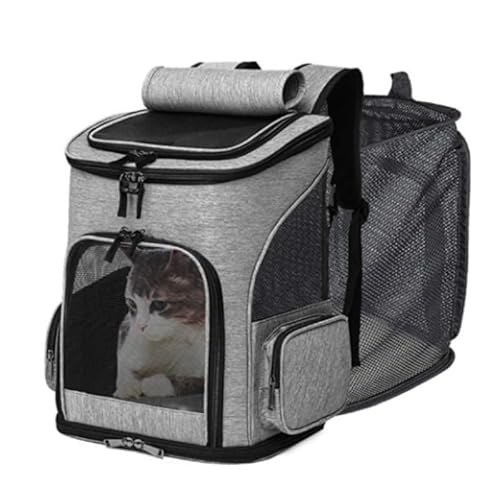 Katzen- und Hundetasche, Haustiertasche, tragbare faltbare Tasche zum Ausgehen, erweiterbarer, atmungsaktiver Netz-Rucksack (grau) von trmqnaf