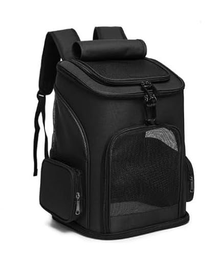 Katzen- und Hundetasche, Haustiertasche, tragbare faltbare Tasche zum Ausgehen, erweiterbarer atmungsaktiver Netz-Rucksack (schwarz) von trmqnaf