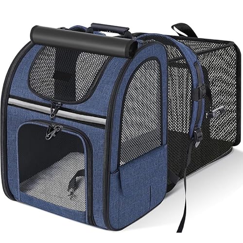 Katzentasche, tragbarer Katzenrucksack, erweiterbare Haustier-Outing-Tasche, atmungsaktiv, faltbar, Katzen-Handgepäck-Rucksack (blau) von trmqnaf