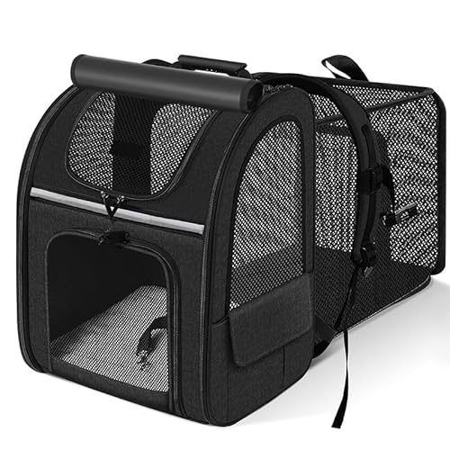 Katzentasche, tragbarer Katzenrucksack, erweiterbare Haustier-Outing-Tasche, atmungsaktiv, faltbar, Katzen-Handgepäck-Rucksack (schwarz) von trmqnaf
