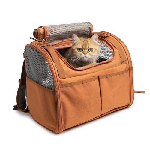 Katzentasche kann erweitert werden, atmungsaktiv und tragbar, großer Weltraum-Katzenrucksack, Weltraumkapsel-Haustier-Rucksack (braun) von trmqnaf