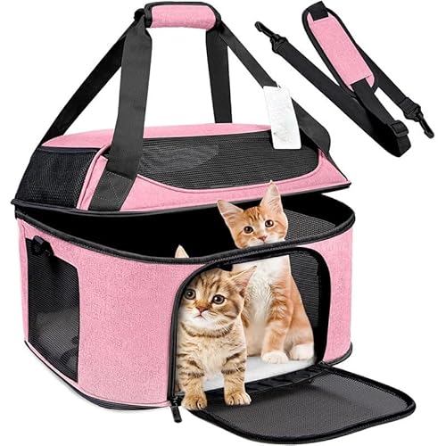 Tragbare Katzentasche zum Ausgehen, große Katzentasche, abnehmbare, atmungsaktive Haustiertasche, faltbar, große Kapazität (Rosa) von trmqnaf