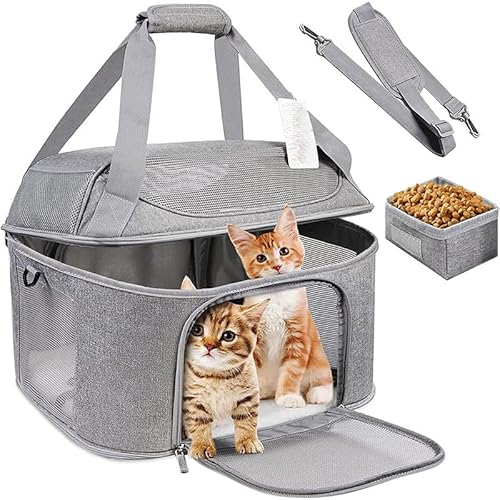 Tragbare Katzentasche zum Ausgehen, große Katzentasche, abnehmbare, atmungsaktive Haustiertasche, faltbare Haustiertasche mit großer Kapazität (Silber) von trmqnaf
