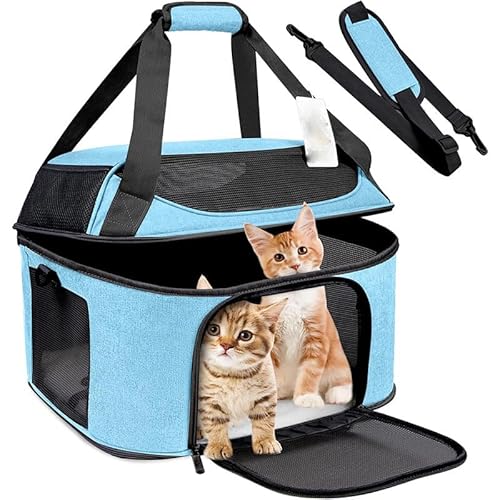 Tragbare Katzentasche zum Ausgehen, große Katzentasche, abnehmbare, atmungsaktive Haustiertasche, faltbare Haustiertasche mit großer Kapazität (blau) von trmqnaf