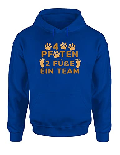 4 Pfoten 2 Füße EIN Team Hoodie Unisex Hundehalter Spruchshirt fürs Frauchen und Herrchen, Farbe: Blau, Größe: Large von tshirtladen