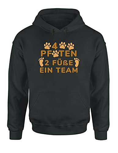 4 Pfoten 2 Füße EIN Team Hoodie Unisex Hundehalter Spruchshirt fürs Frauchen und Herrchen, Farbe: Dunkelgrau, Größe: X-Large von tshirtladen