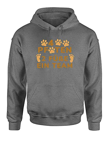 4 Pfoten 2 Füße EIN Team Hoodie Unisex Hundehalter Spruchshirt fürs Frauchen und Herrchen, Farbe: Grau, Größe: Large von tshirtladen