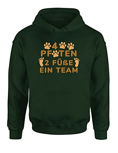 4 Pfoten 2 Füße EIN Team Hoodie Unisex Hundehalter Spruchshirt fürs Frauchen und Herrchen, Farbe: Grün, Größe: Large von tshirtladen