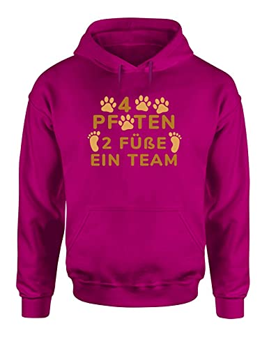 4 Pfoten 2 Füße EIN Team Hoodie Unisex Hundehalter Spruchshirt fürs Frauchen und Herrchen, Farbe: Pink, Größe: Medium von tshirtladen
